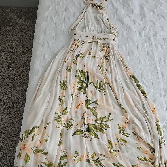 Anthropologie Cream and Green Backless Dress - Picture 4 of 6